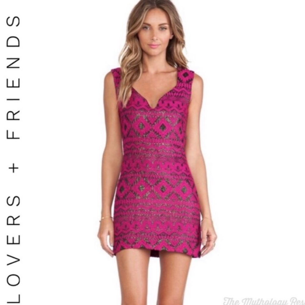 Lovers + Friends Hot Pink Lace Shift Dress